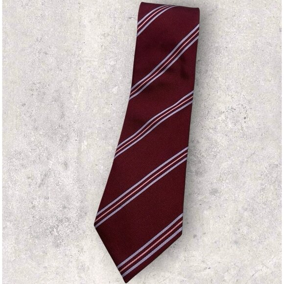ERMENEGILDO ZEGNA Silk Tie ITALY XL Burgundy Striped W:3.4